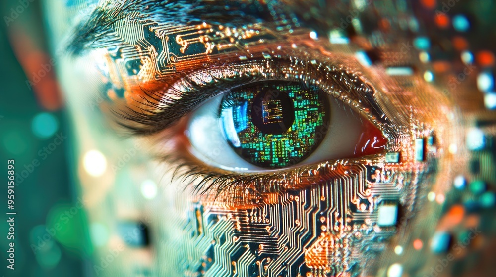 Poster creative photography of circuit board elements, representing a range of emotions in an artistic and 