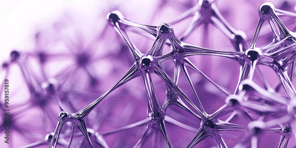 Poster a 3d abstract background featuring a network of interconnected lines and nodes in shades of purple a