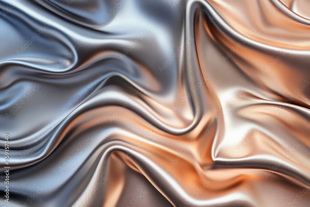 Aufkleber an abstract background featuring silky, 3d wave patterns in a gradient from warm bronze to cool silv