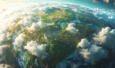Fototapeta premium Aerial View of a Lush Green Landscape with White Clouds