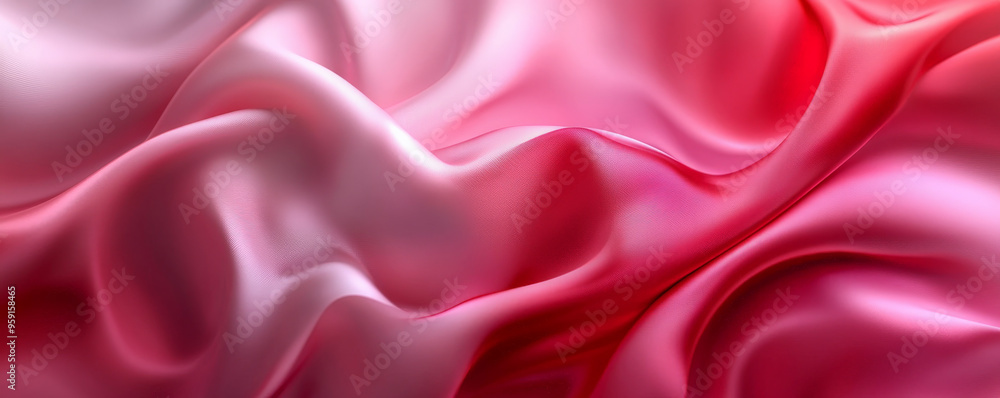 Poster an abstract background with 3d silk fabric waves in gradient tones of ruby red to soft pink. the fab
