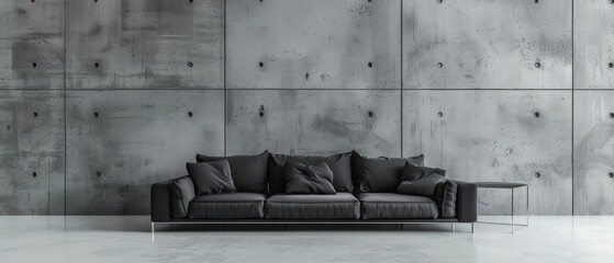 Black Sofa in Minimalist Concrete Room