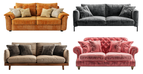 Sofa isolated on transparent background, set of
