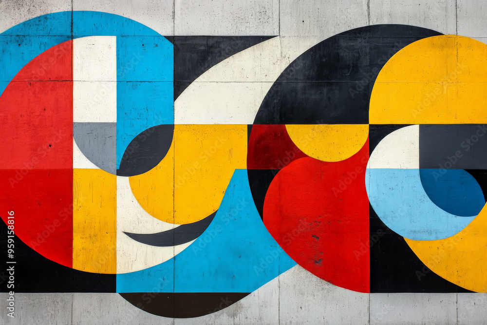 Poster a modern abstract art backdrop featuring bold geometric shapes in vibrant primary colors. the shapes