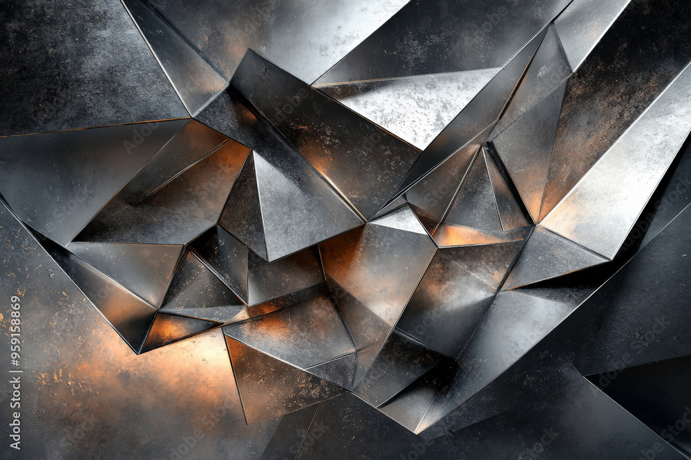 Aufkleber a modern abstract design with a futuristic feel, featuring sharp, angular shapes and a metallic colo