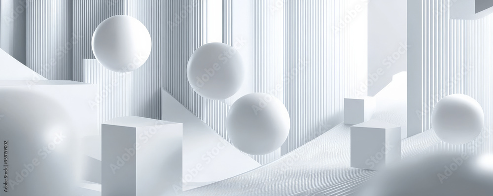 Aufkleber a modern 3d light white background with floating geometric shapes and gentle, diffused light. the de