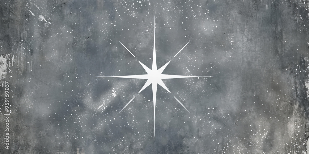 Poster a simple white line drawing on a silver background of a star with sharp points. the minimalist desig