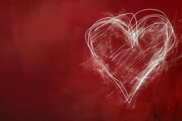 A simple white line drawing on a ruby background of a heart with clean lines. The deep color emphasizes the intensity and passion of love.