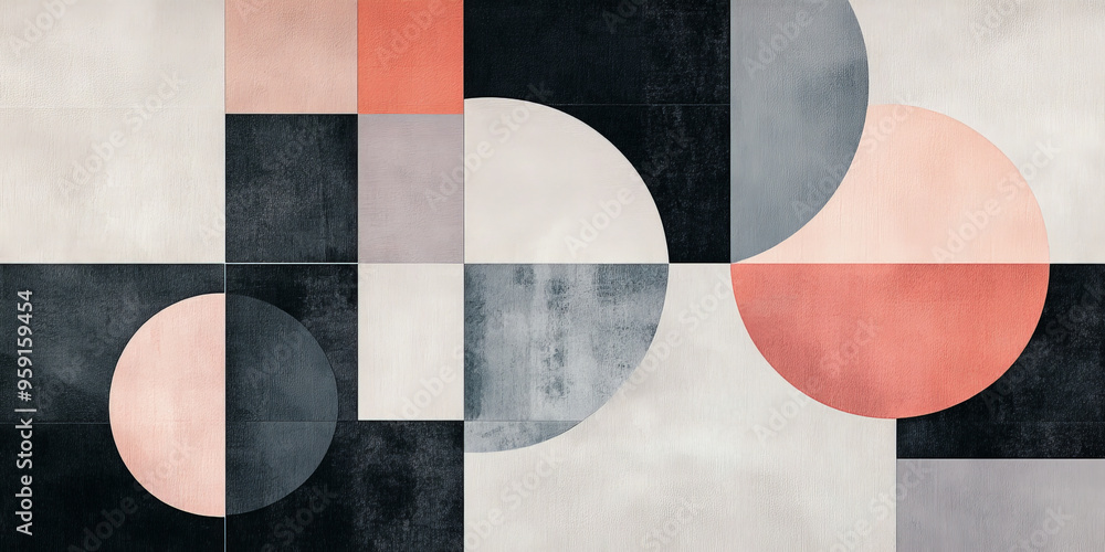 Poster a modern abstract design with a focus on geometric shapes and symmetry. the composition features cle