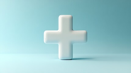 Fototapeta premium Magnified white plus sign with ample space for text, representing focus on healthcare and positive mindset, clean 3D render illustration.