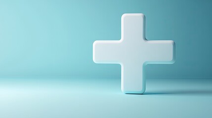 Obraz premium Magnified white plus sign with ample space for text, representing focus on healthcare and positive mindset, clean 3D render illustration.