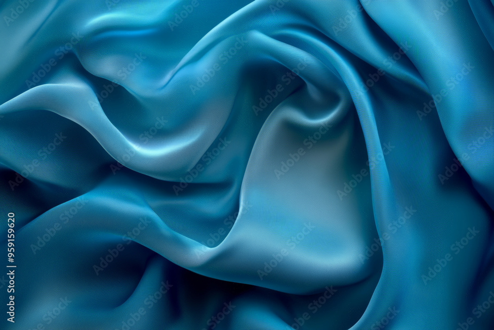 Aufkleber an abstract background featuring 3d wave-like silk fabric in a gradient of deep blue to light turquo