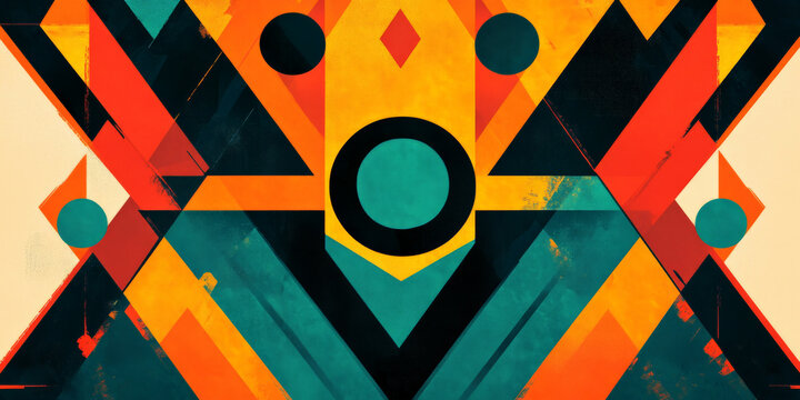 A vivid abstract background with bright, contrasting colors in orange, teal, and yellow. The design features bold, geometric patterns with high contrast and energy.