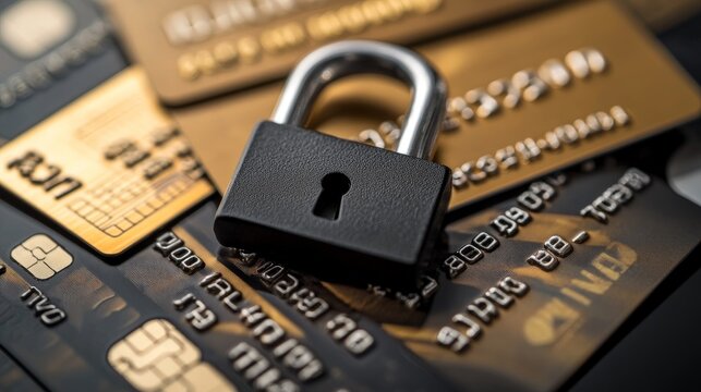 Secured credit card concept with lock symbolizing financial protection and safety