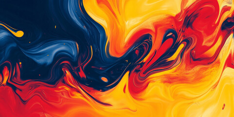 An energetic abstract background with vivid, swirling colors in red, yellow, and blue. The design has a lively, dynamic feel with bold color contrasts.