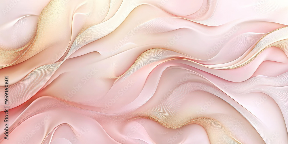 Poster a chic abstract background with delicate swirls and gradients in soft pink and gold. the design has 