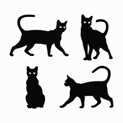 Bengal Cat Silhouette Vector Set Cute Animals Illustration Template