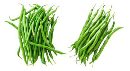 Steamed green beans isolated on transparent background, set of
