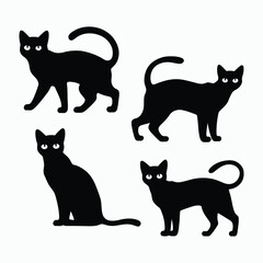 Obraz premium Bengal Cat Silhouette Vector Set Cute Animals Illustration Template