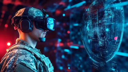 Soldier using advanced virtual reality in digital battle simulation technology
