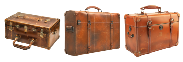 Suitcase isolated on transparent background, set of