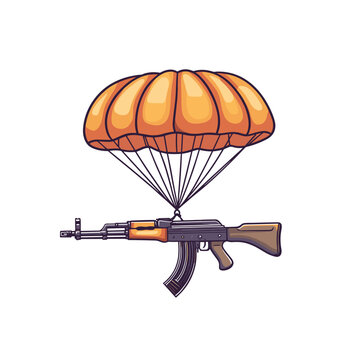 vector kalashnikov on parachute on white background .Generative AI