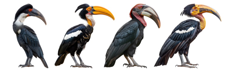Sulu hornbill isolated on transparent background, set of