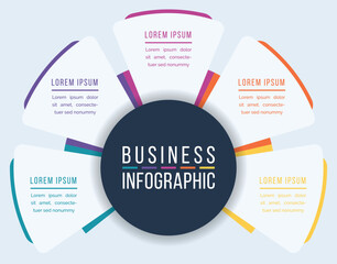 Business Infographic design 5 steps, objects, elements or options infographic business circle template