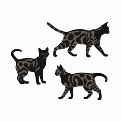 Obraz premium Bengal Cat Silhouette Vector Set Cute Animals Illustration Template