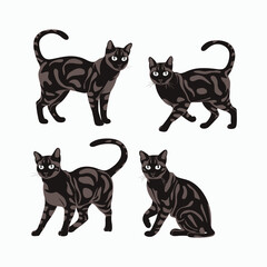 Obraz premium Bengal Cat Silhouette Vector Set Cute Animals Illustration Template
