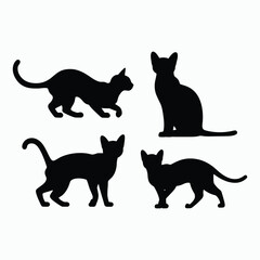 Bengal Cat Silhouette Vector Set Cute Animals Illustration Template