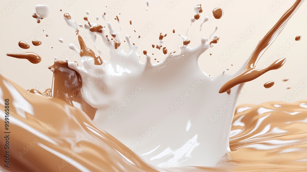 Poster milk and chocolate splash smooth abstract shapes with clipping path