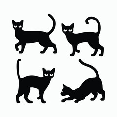Bengal Cat Silhouette Vector Set Cute Animals Illustration Template