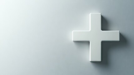 Fototapeta premium White plus sign magnified in a 3D render, with ample space for text, highlighting the themes of positivity and healthcare improvement.