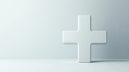 Obraz premium White plus sign under magnification, with copy space for emphasizing positive mindset and healthcare benefits, 3D rendered in a clean, modern style.