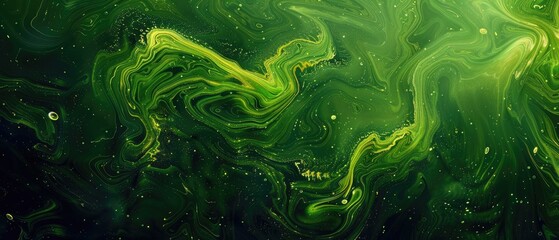 Obraz premium Abstract Green and Gold Marble Swirl with Glitter