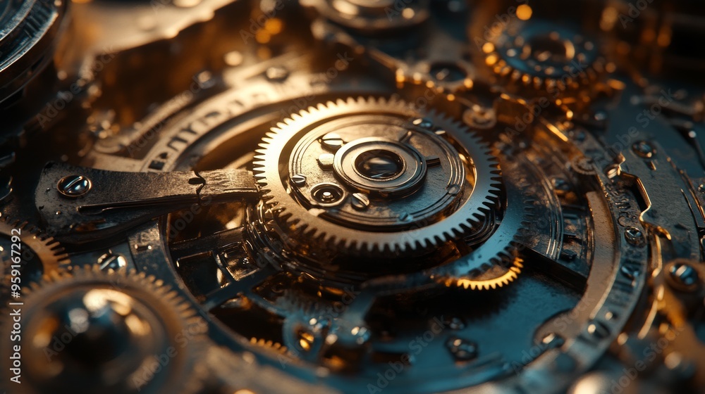 Poster steampunk-inspired clockwork mechanism with gears and cogs