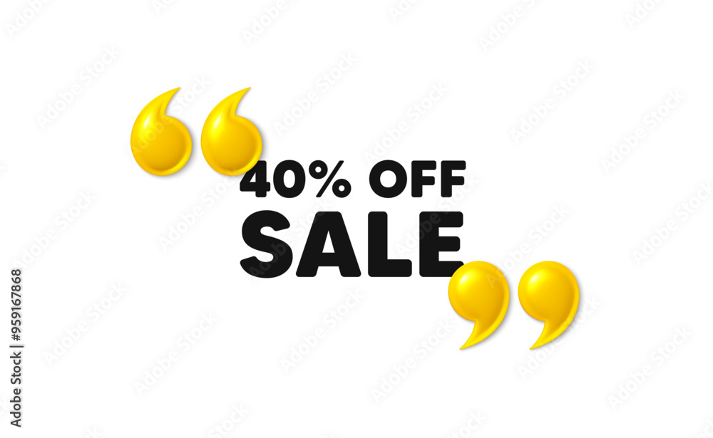 Poster sale 40 percent off discount. 3d quotation marks with text. promotion price offer sign. retail badge