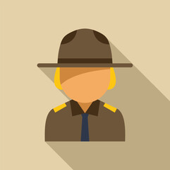 Flat design icon of a park ranger wearing a uniform, ideal for apps and websites