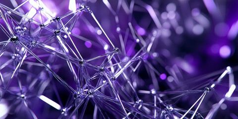 A 3D abstract background featuring a network of interconnected lines and nodes in shades of purple and silver. The design conveys a sense of connectivity and technological advancement.