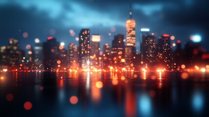 Urban cityscape with grain, deep vignette, blurred lights
