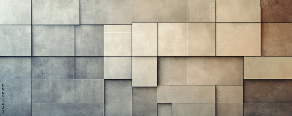 Poster a minimalist wall background with a grid of light color blocks in varying muted tones. the design cr