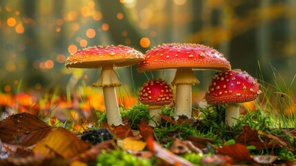 mushrooms in the autumn forest.