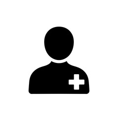 Patient icon. Customer icon with add, additional sign. Patient icon and new, plus, positive symbol. Patient, icon, new, customer, support, safety, retention, extra, join, more, plus