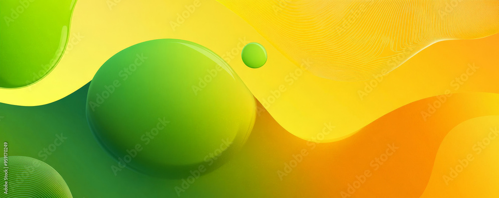 Poster vibrant web design backdrop with a bold, yellow-to-green gradient and dynamic, abstract shapes in th