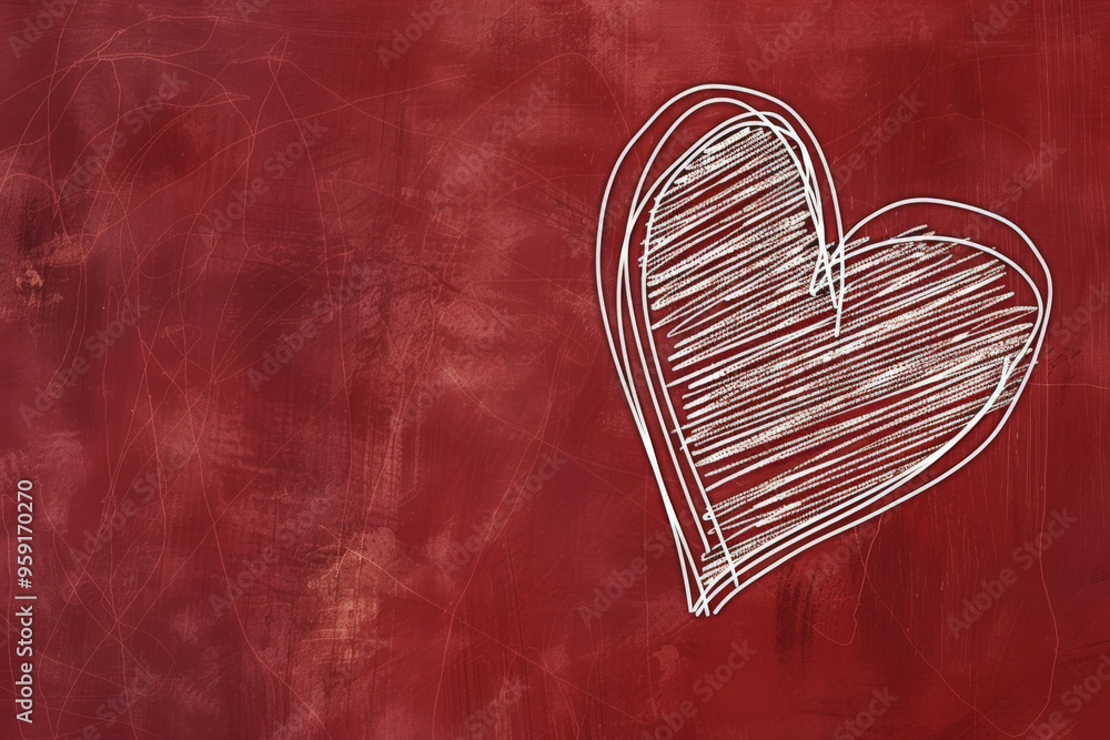 Poster a simple white line drawing on a maroon background of a heart with clean lines. the deep color empha