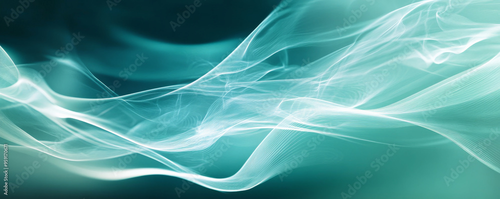 Poster a futuristic background featuring flowing energy light lines in shades of teal and white. the lines 