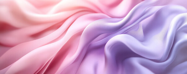 Obraz premium A serene abstract background with flowing 3D silk fabric in a gradient from soft lavender to pale pink. The fabric waves create a gentle, calming effect.