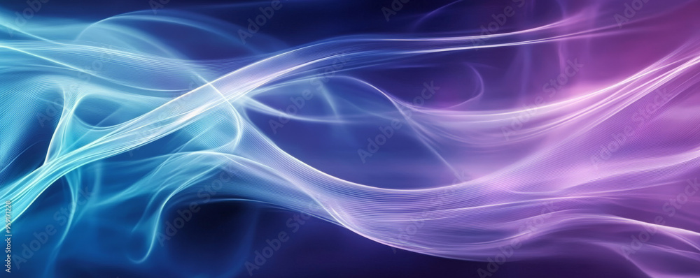 Poster a contemporary background with flowing light lines in shades of cyan and purple. the lines create a 