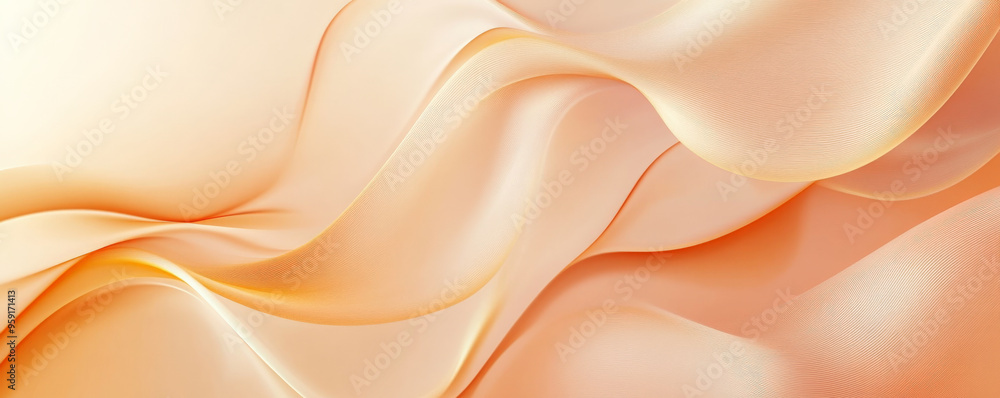 Poster a stylish abstract background with flowing shapes in soft peach and gold. the design features a smoo